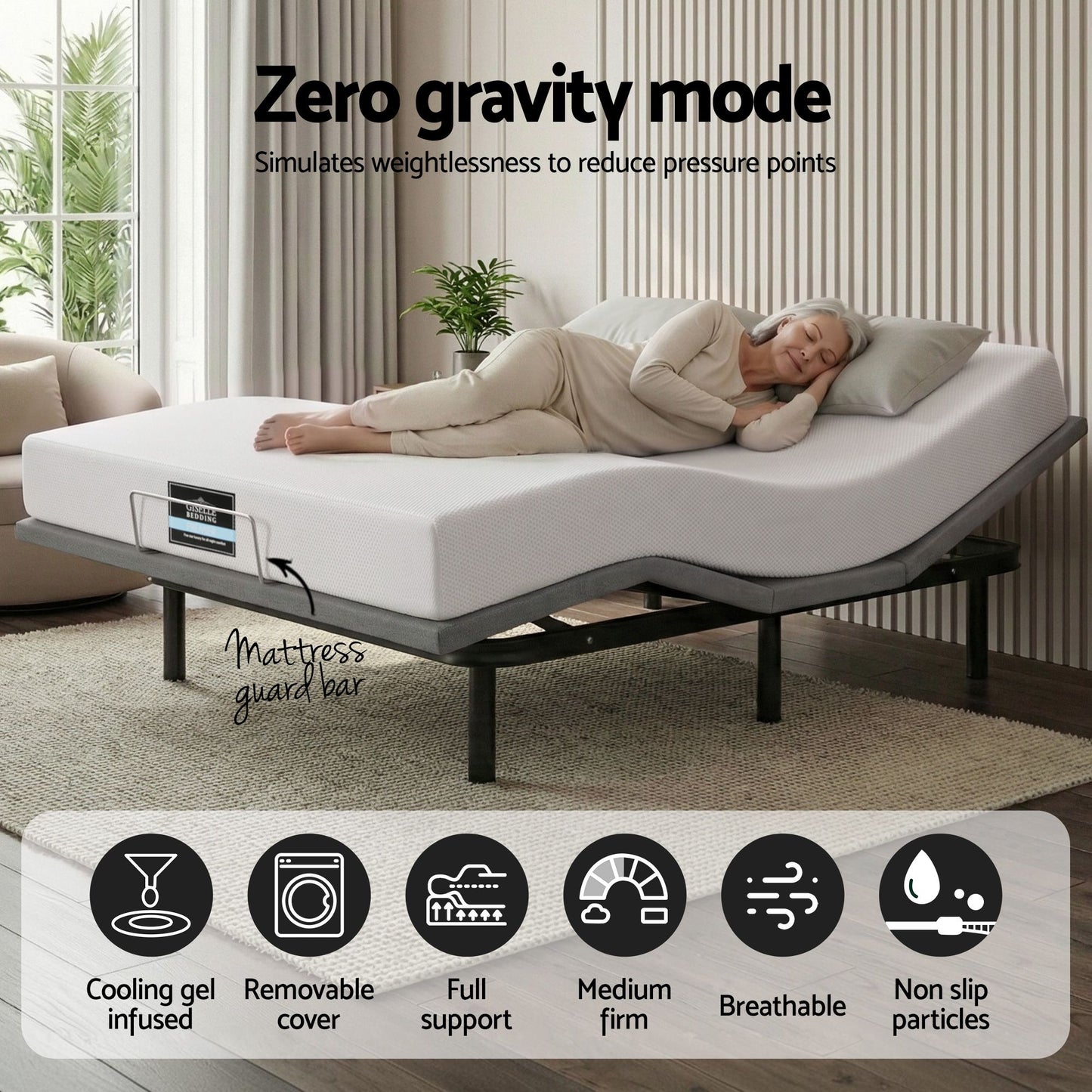 Artiss King size bed frame & Giselle Bedding King Mattress Combo, adjustable bed Base for Snoring Relief, Independent Head Foot Incline, Wireless Remote, Black,20cm Thickness