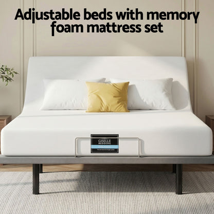 Artiss Queen size bed frame & Giselle Bedding Mattress Queen Combo, adjustable bed Base for Snoring Relief, Independent Head Foot Incline, Wireless Remote, Black,20cm Thickness