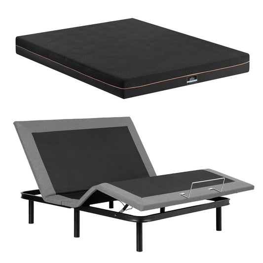 Artiss Double size bed frame with Giselle Bedding Double Mattress, adjustable bed Base Combo for Snoring Relief, Independent Head Foot Incline, Wireless Remote, Black,18cm Thickness