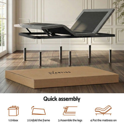 Artiss Double size bed frame with Giselle Bedding Double Mattress, adjustable bed Base Combo for Snoring Relief, Independent Head Foot Incline, Wireless Remote, Black,18cm Thickness