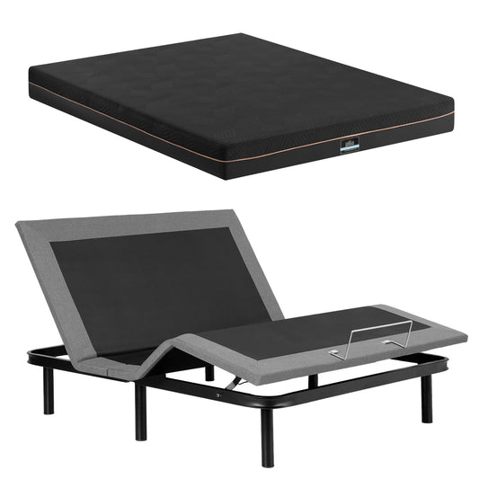 Artiss Queen size bed frame with Giselle Bedding Queen Mattress, adjustable bed Base Combo for Snoring Relief, Independent Head Foot Incline, Wireless Remote, Black,18cm Thickness