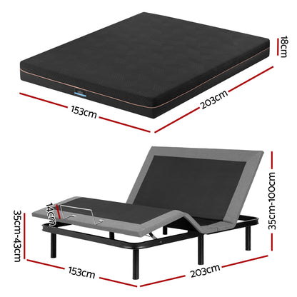 Artiss Queen size bed frame with Giselle Bedding Queen Mattress, adjustable bed Base Combo for Snoring Relief, Independent Head Foot Incline, Wireless Remote, Black,18cm Thickness