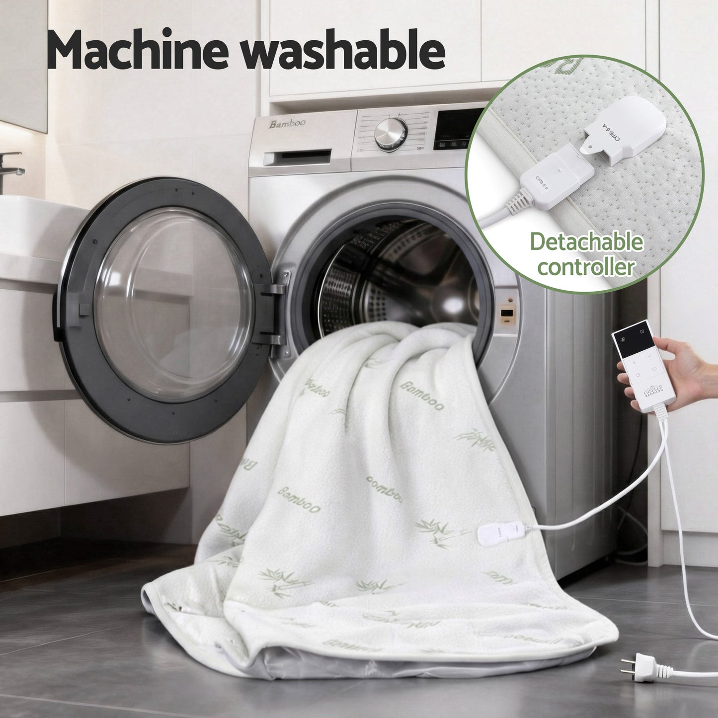 Giselle Electric Blanket Bamboo Fabric Queen Fitted Heated Pad Underlay Washable Winter
