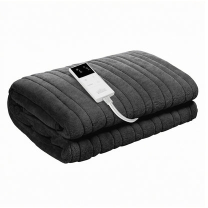 Giselle Electric Throw Rug Double Size 200x180cm Coral Fleece Heated Blanket Grey