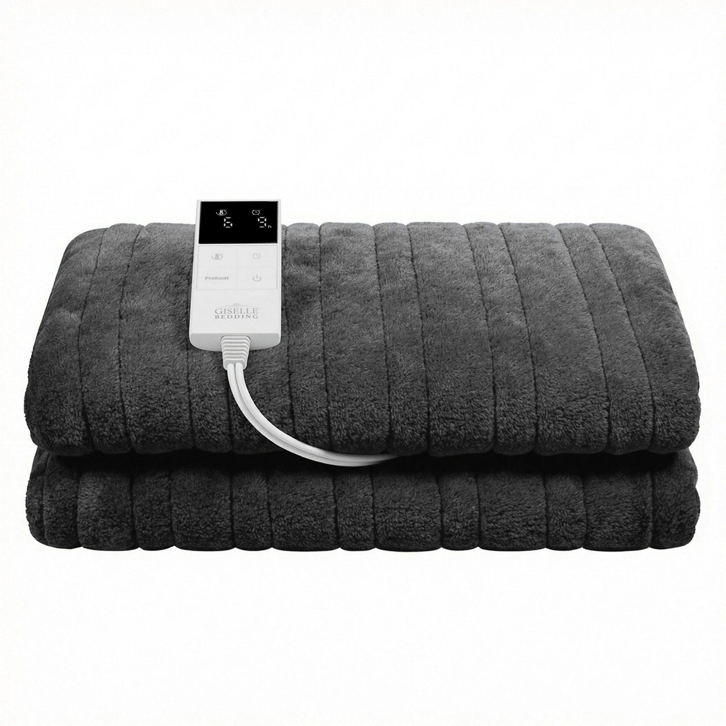Giselle Electric Throw Rug Double Size 200x180cm Coral Fleece Heated Blanket Grey