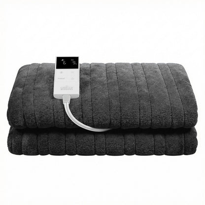 Giselle Electric Throw Rug Double Size 200x180cm Coral Fleece Heated Blanket Grey