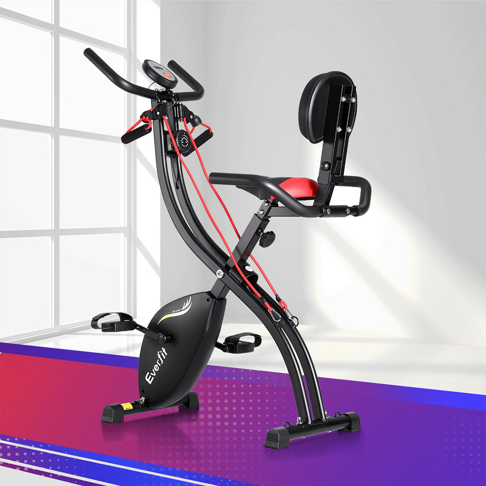 Everfit Folding Exercise Bike Magnetic X-Bike Indoor Cycling Resistance Rope.