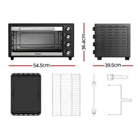 Devanti 45L Convection Oven Electric Fryer Ovens 1800W.
