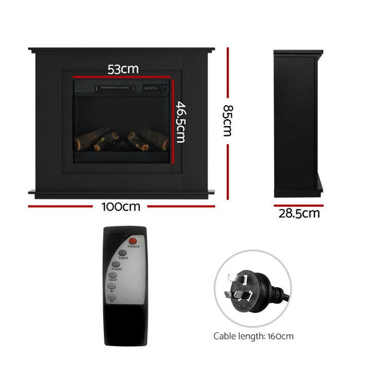 Devanti Electric Fireplace Fire Heater 2000W Black.