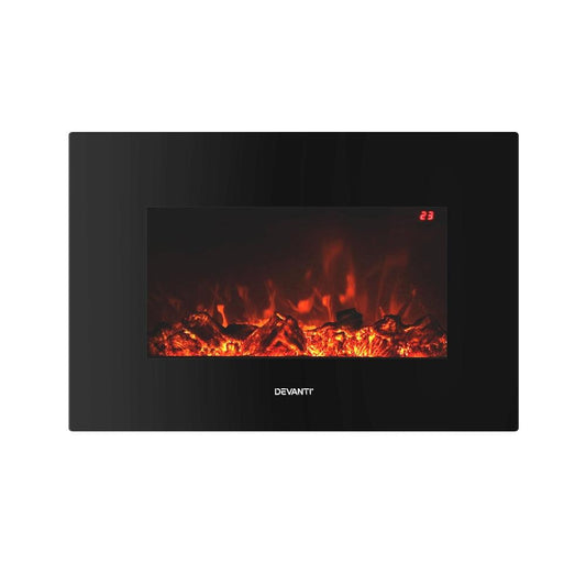 Devanti Electric Fireplace Fire Heater 2000W Black.