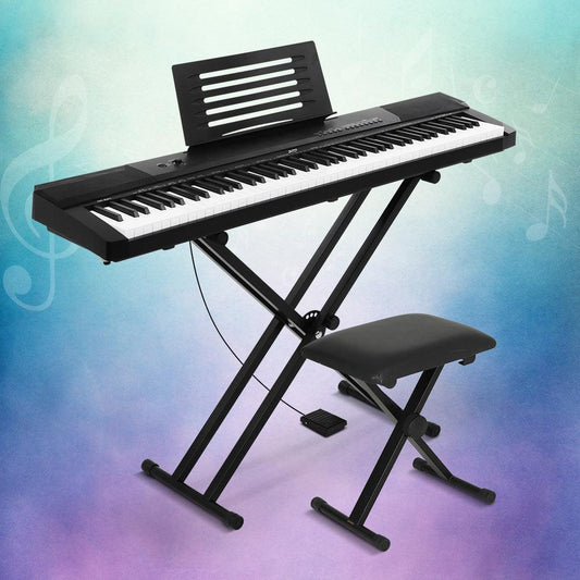 Alpha 88 Keys Electronic Piano Keyboard Digital Electric w/ Stand Stool Pedal.