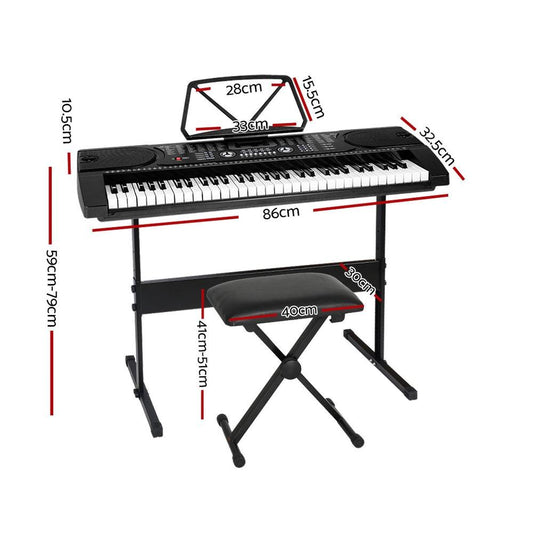 Alpha 61 Keys Electronic Piano Keyboard Digital Electric w/ Stand Stool Black.