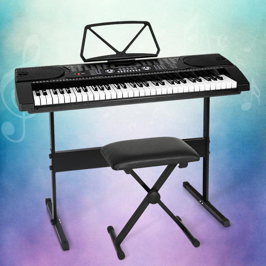 Alpha 61 Keys Electronic Piano Keyboard Digital Electric w/ Stand Stool Black.