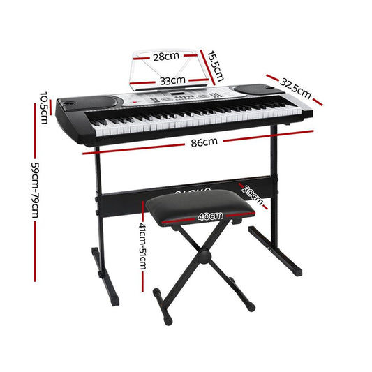 Alpha 61 Keys Electronic Piano Keyboard Digital Electric w/ Stand Stool Silver.