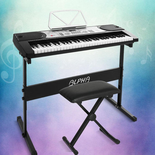 Alpha 61 Keys Electronic Piano Keyboard Digital Electric w/ Stand Stool Silver.