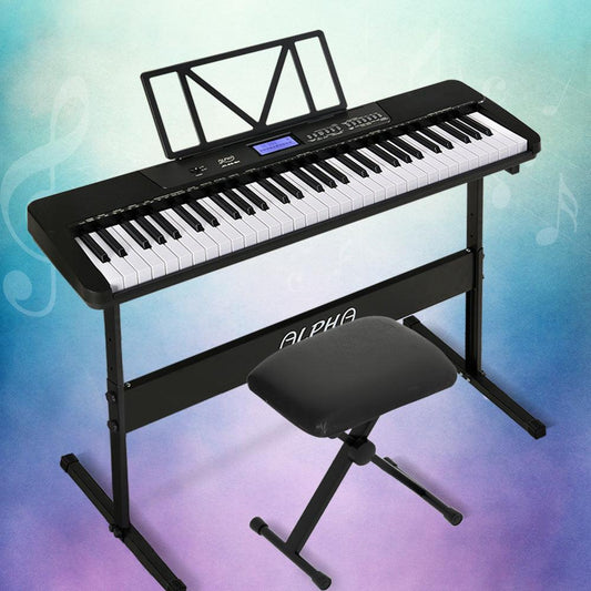 Alpha 61 Keys Electronic Piano Keyboard Digital Electric w/ Stand Stool Touch.