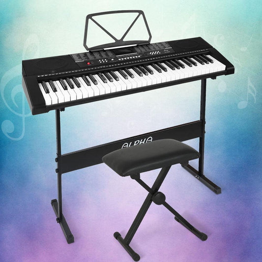 Alpha 61 Keys Electronic Piano Keyboard Digital Electric w/ Stand Stool Speaker.