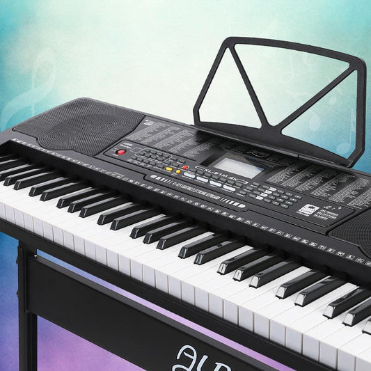 Alpha 61 Keys Electronic Piano Keyboard Digital Electric w/ Stand Lighted Black.