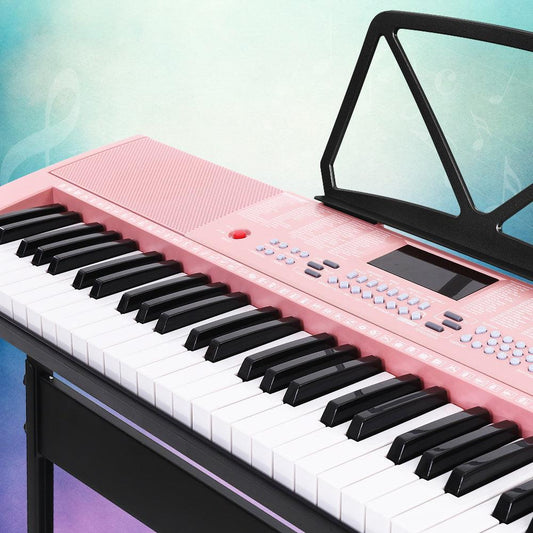 Alpha 61 Keys Electronic Piano Keyboard Digital Electric w/ Stand Lighted Pink.