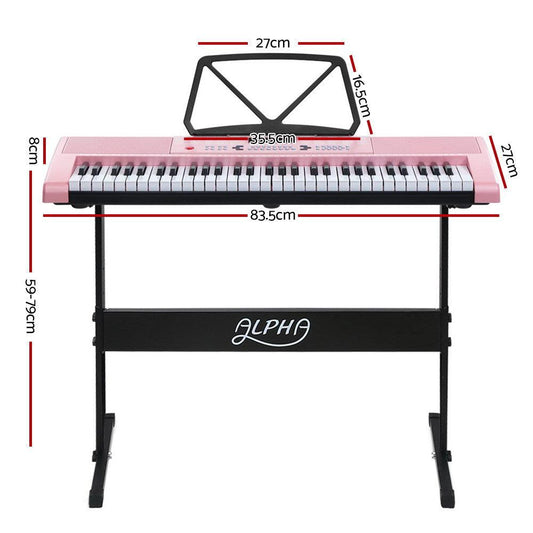 Alpha 61 Keys Electronic Piano Keyboard Digital Electric w/ Stand Lighted Pink.