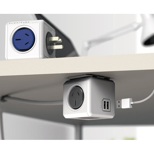 Allocacoc PowerCube Extended USB Powerboard 4-Outlets 2 USB Ports Grey-White 1.5m.