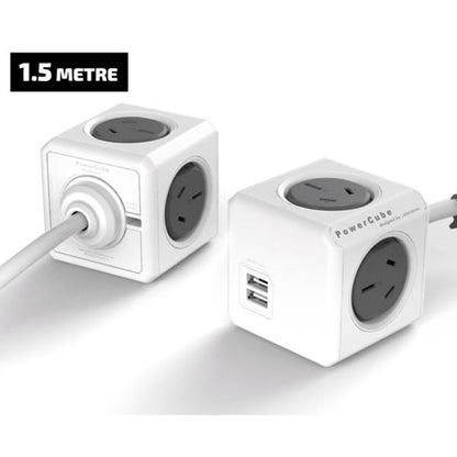 Allocacoc PowerCube Extended USB Powerboard 4-Outlets 2 USB Ports Grey-White 1.5m.