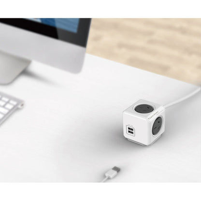 Allocacoc PowerCube Extended USB Powerboard 4-Outlets 2 USB Ports Grey-White 1.5m.