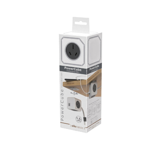 Allocacoc PowerCube Extended USB Powerboard 4-Outlets 2 USB Ports Grey-White 1.5m.