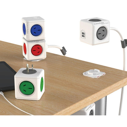 Allocacoc PowerCube Extended USB Powerboard 4-Outlets 2 USB Ports Grey-White 1.5m.