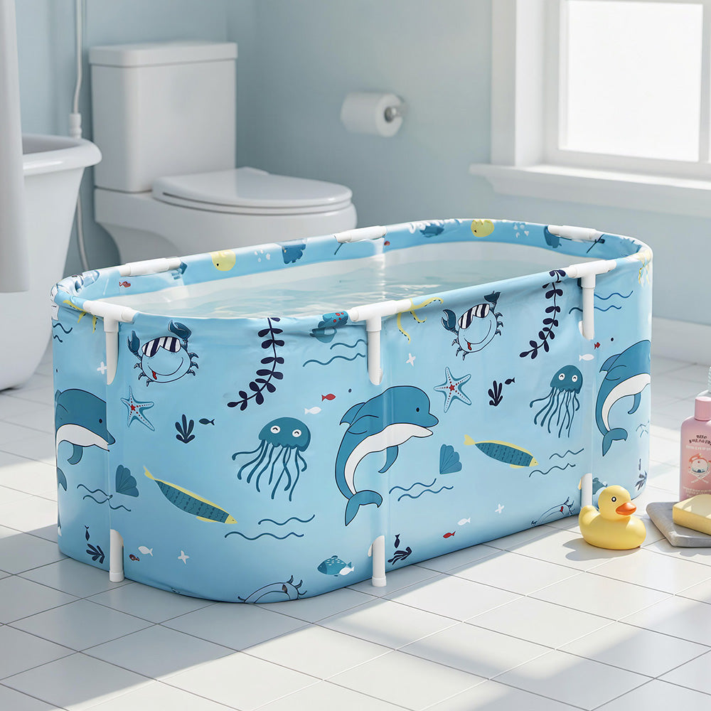 Weisshorn Foldable Bathtub PVC Spa Bucket Inflatable Cushion 114x62cm Blue.