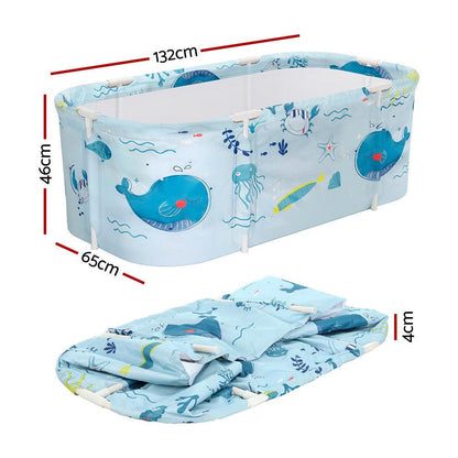 Weisshorn Foldable Bathtub PVC Spa Bucket Inflatable Cushion 134x65cm Blue.