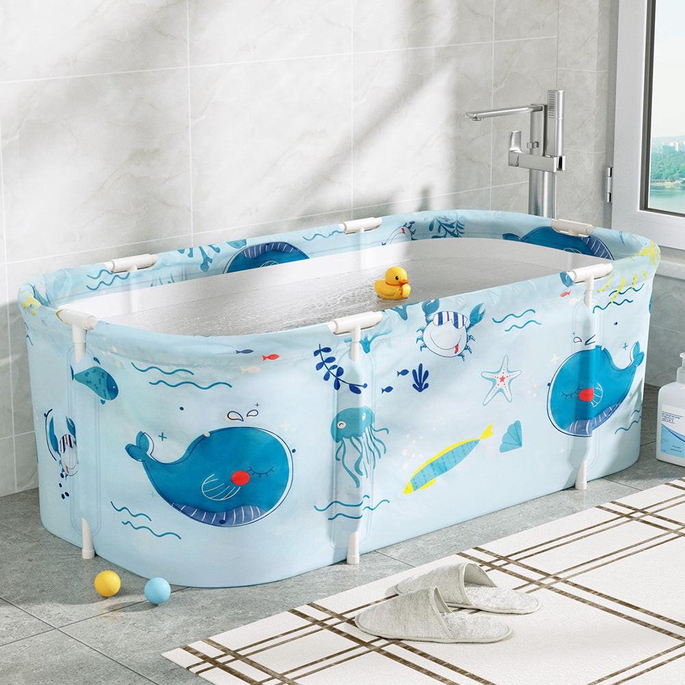 Weisshorn Foldable Bathtub PVC Spa Bucket Inflatable Cushion 134x65cm Blue.