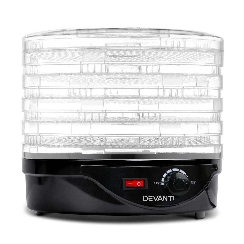 Devanti 5 Trays Food Dehydrator Fruit Dehydrators Pet Beef Jerky Dryer Black.