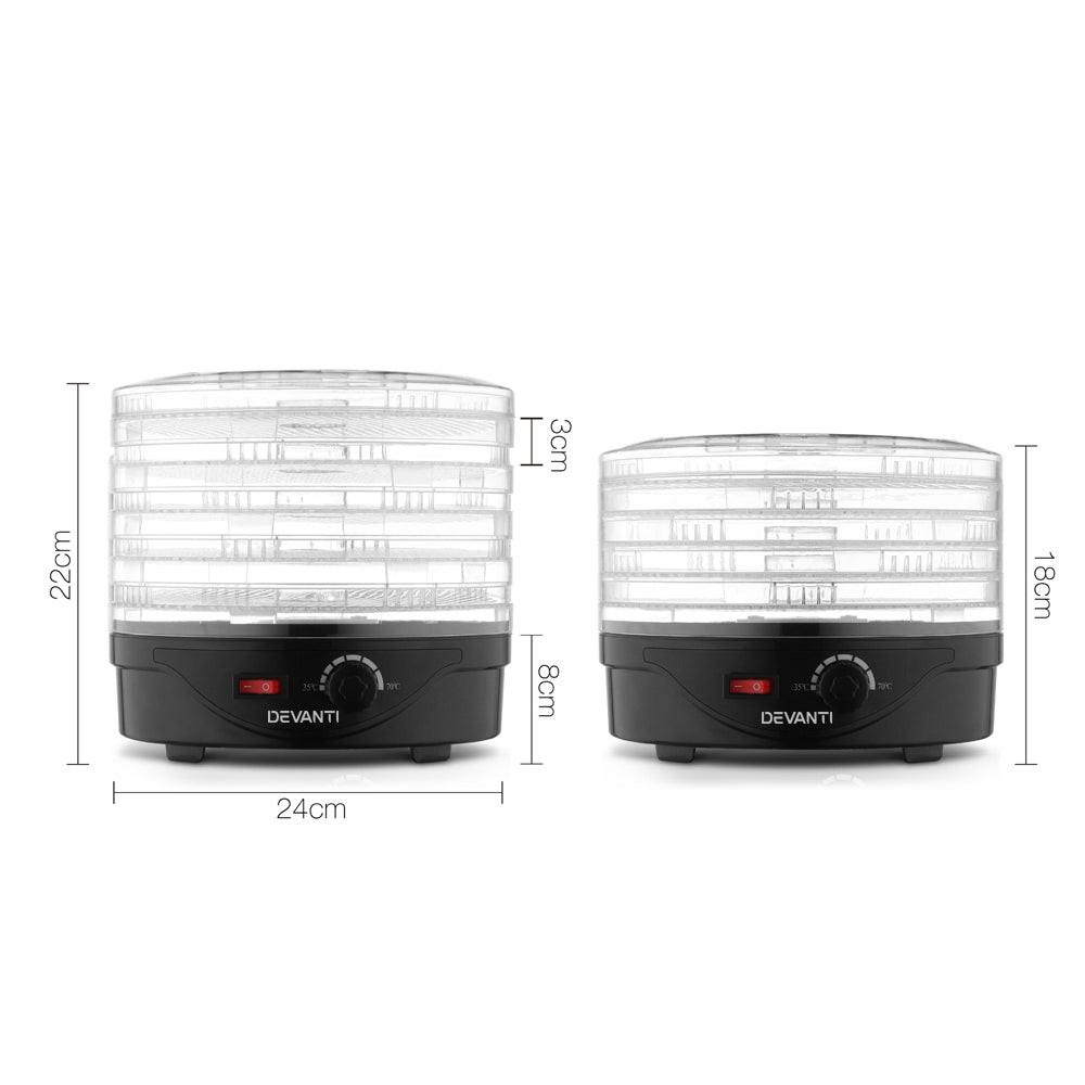 Devanti 5 Trays Food Dehydrator Fruit Dehydrators Pet Beef Jerky Dryer Black.