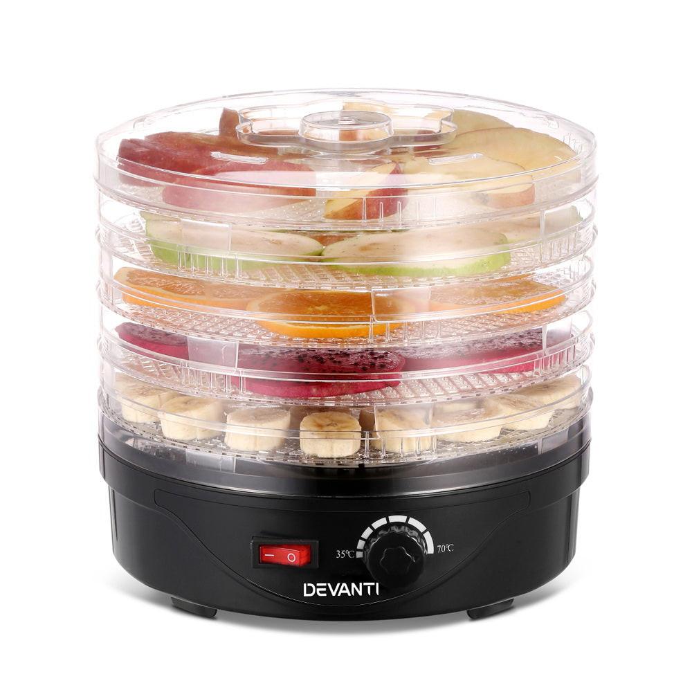 Devanti 5 Trays Food Dehydrator Fruit Dehydrators Pet Beef Jerky Dryer Black.