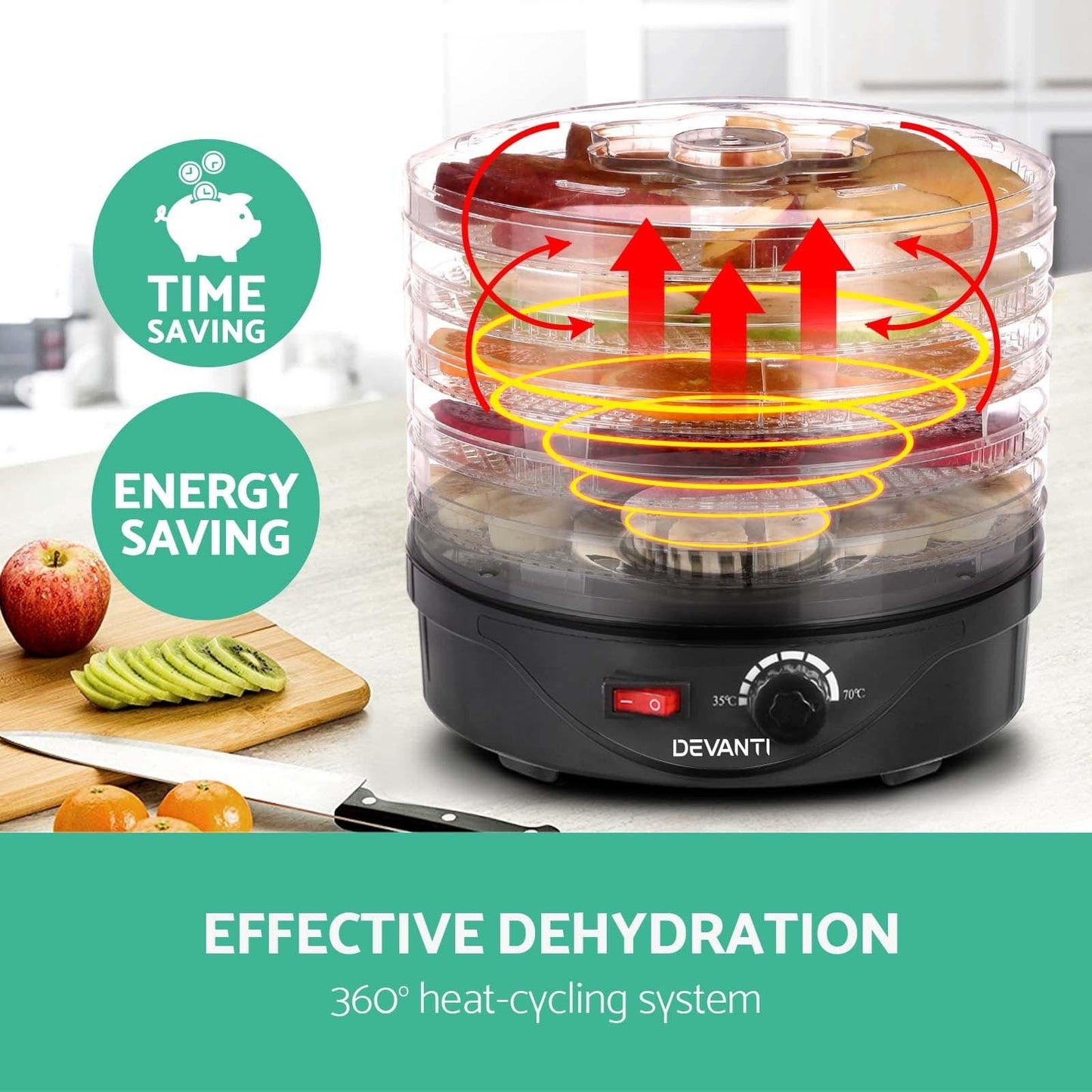 Devanti 5 Trays Food Dehydrator Fruit Dehydrators Pet Beef Jerky Dryer Black.