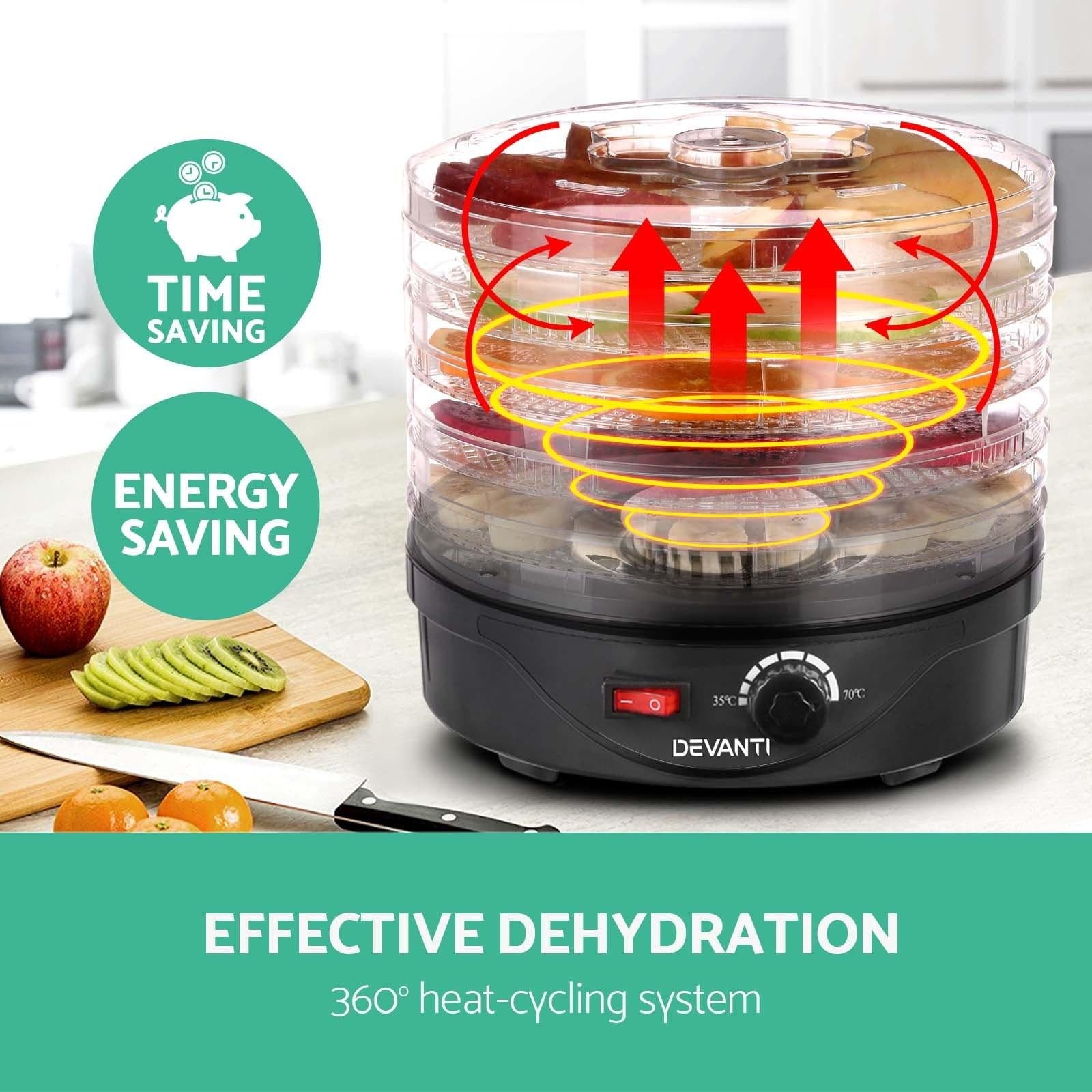 Devanti 5 Trays Food Dehydrator Fruit Dehydrators Pet Beef Jerky Dryer Black.