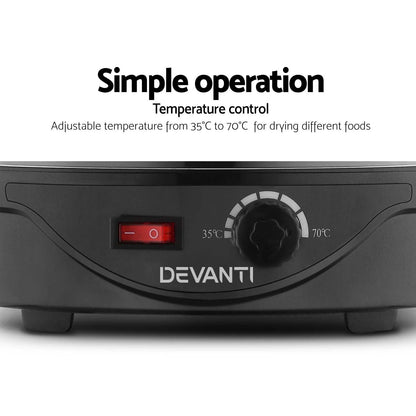 Devanti 5 Trays Food Dehydrator Fruit Dehydrators Pet Beef Jerky Dryer Black.