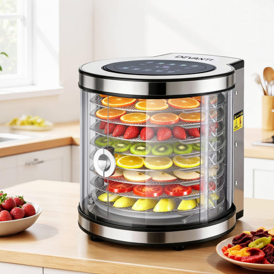 Devanti 8 Trays Food Dehydrator Stainless Steel Auto-Rotate 10 Programs 700W.