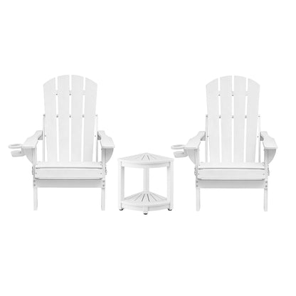 Gardeon Outdoor Table and Chairs HDPE Folding Adirondack Beach Chair Patio Furniture White