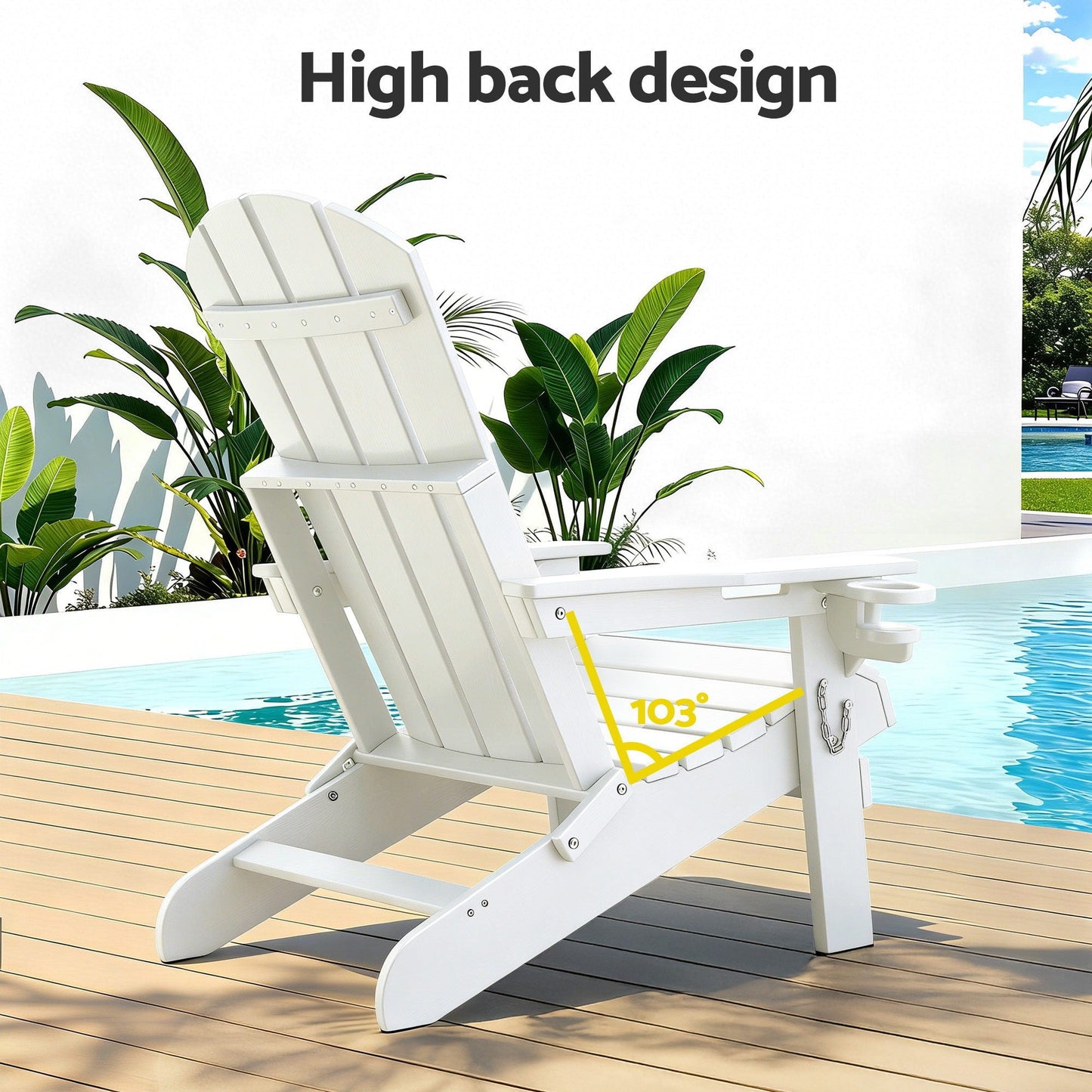 Gardeon Outdoor Table and Chairs HDPE Folding Adirondack Beach Chair Patio Furniture White
