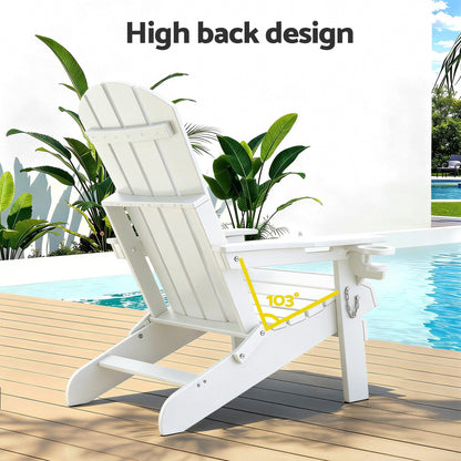 Gardeon Outdoor Table and Chairs HDPE Folding Adirondack Beach Chair Patio Furniture White