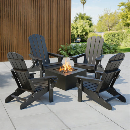 Gardeon Outdoor Chairs Folding Adirondack Beach Chair HDPE Sun Lounge Patio Furniture Garden Black