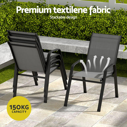Gardeon 5PC Outdoor Dining Set Table and Chairs Patio Furniture Bistro Set Garden Grey