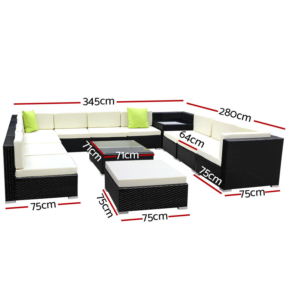 Gardeon 13-Piece Outdoor Sofa Set Wicker Couch Lounge Setting 11 Seater.