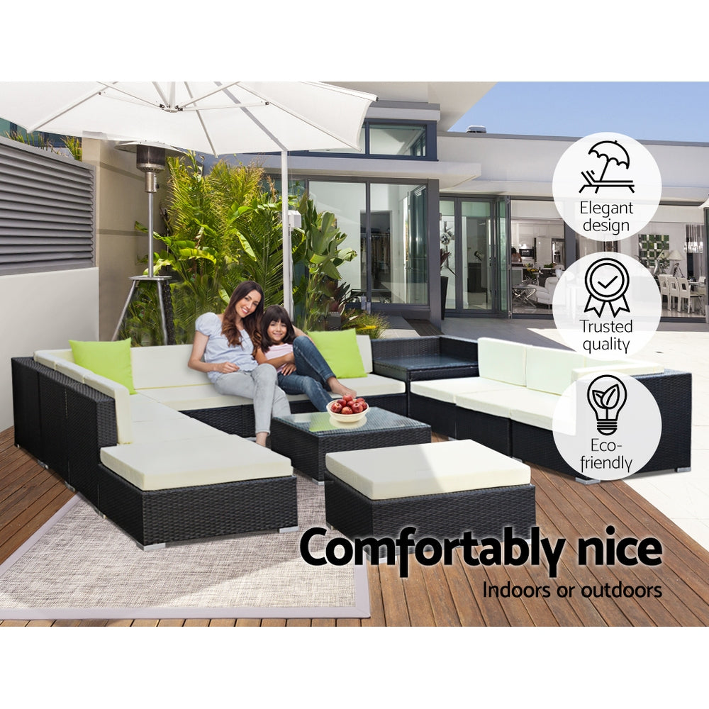 Gardeon 13-Piece Outdoor Sofa Set Wicker Couch Lounge Setting 11 Seater.