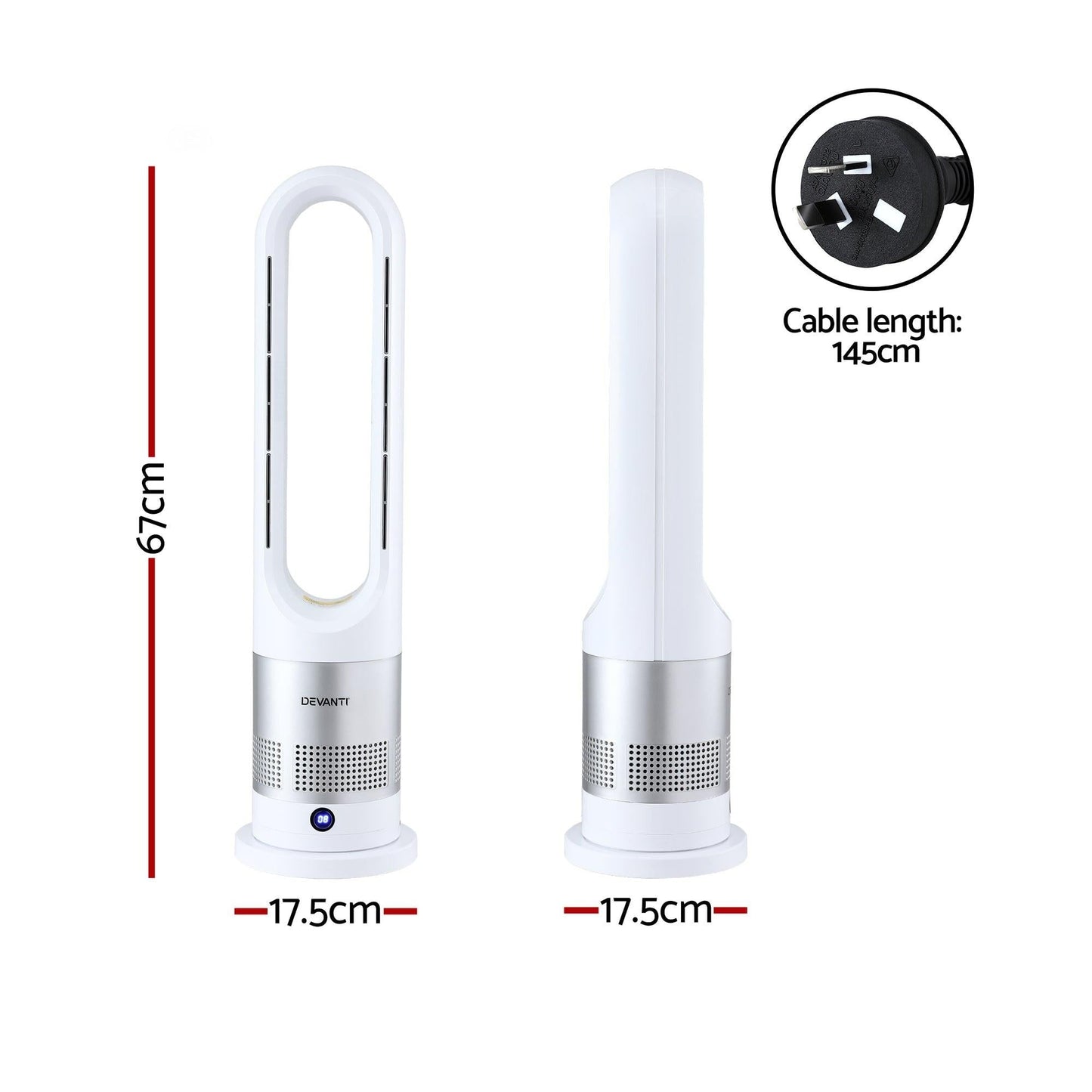 Devanti Bladeless Tower Fan Heater and Cooler 2in1 Portable Oscillation Fan for Bedroom Room Office Use White.
