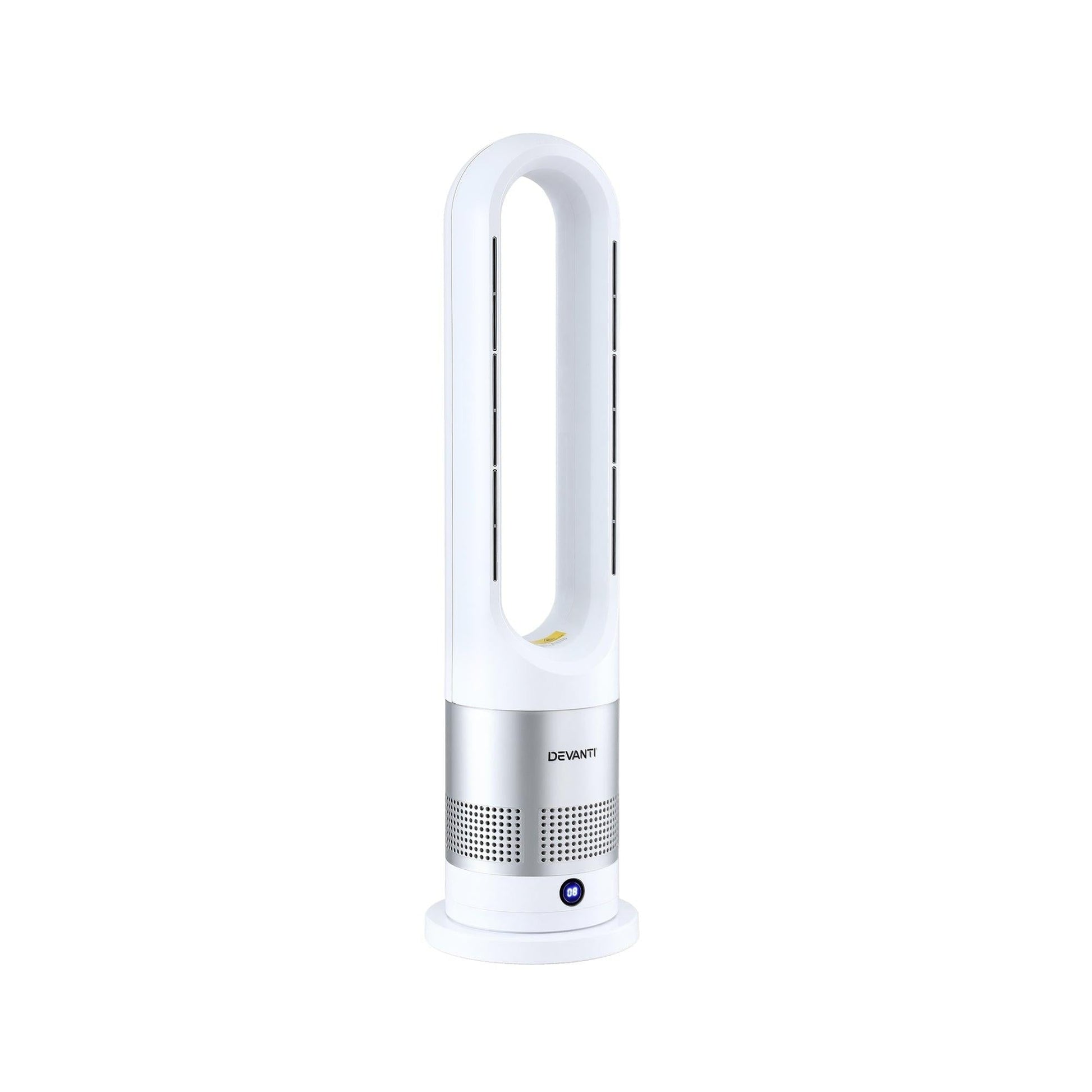 Devanti Bladeless Tower Fan Heater and Cooler 2in1 Portable Oscillation Fan for Bedroom Room Office Use White.