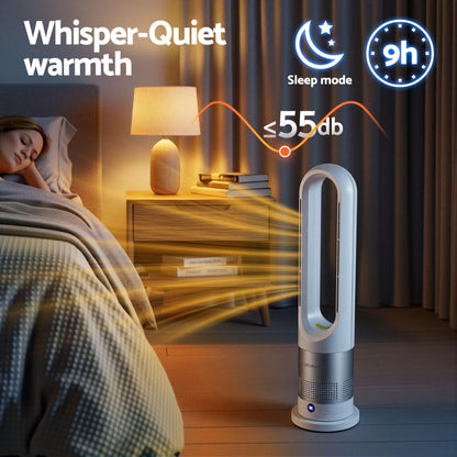 Devanti Bladeless Tower Fan Heater and Cooler 2in1 Portable Oscillation Fan for Bedroom Room Office Use White.