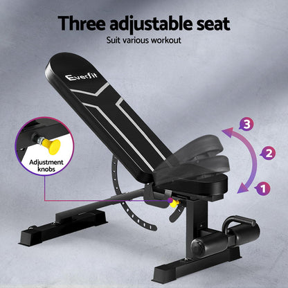 Everfit Weight Bench Adjustable FID Bench Press Home Gym 450kg Capacity.